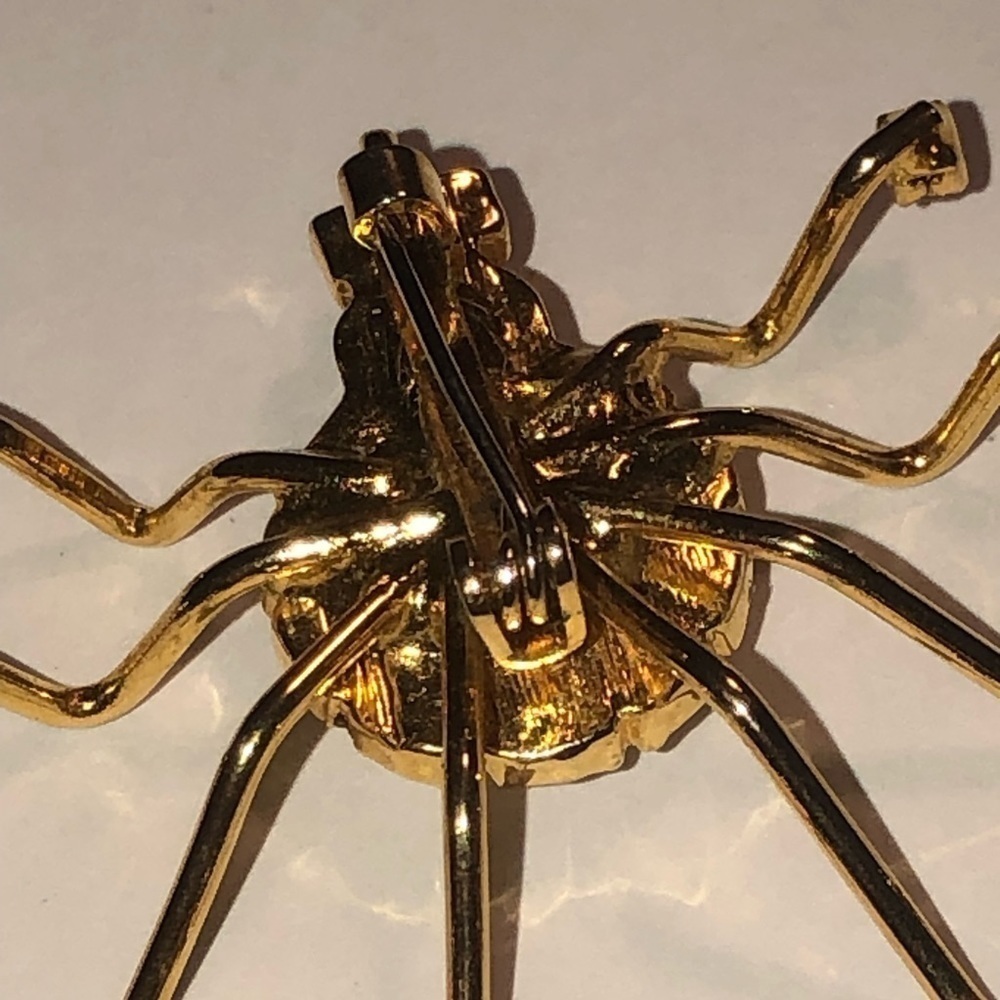 VINTAGE Estate Gold Tone Rhinestone Spider Bug Insect Brooch Pin 1.9” - Picture 4 of 5